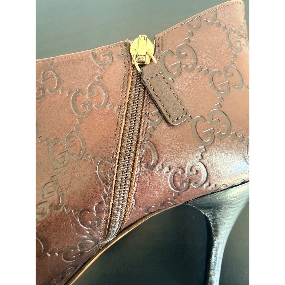 Gucci Guccissima GG Leather Ankle Booties Heels 9 / 9B Vintage Y2K Brown Italy - Picture 5 of 16
